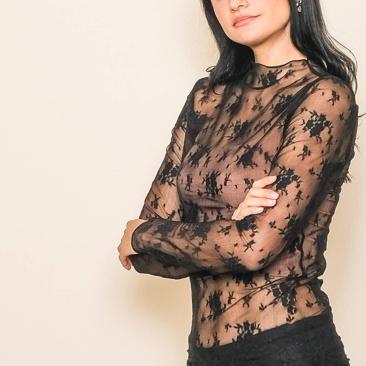 Mock Neck Layering Lace Top