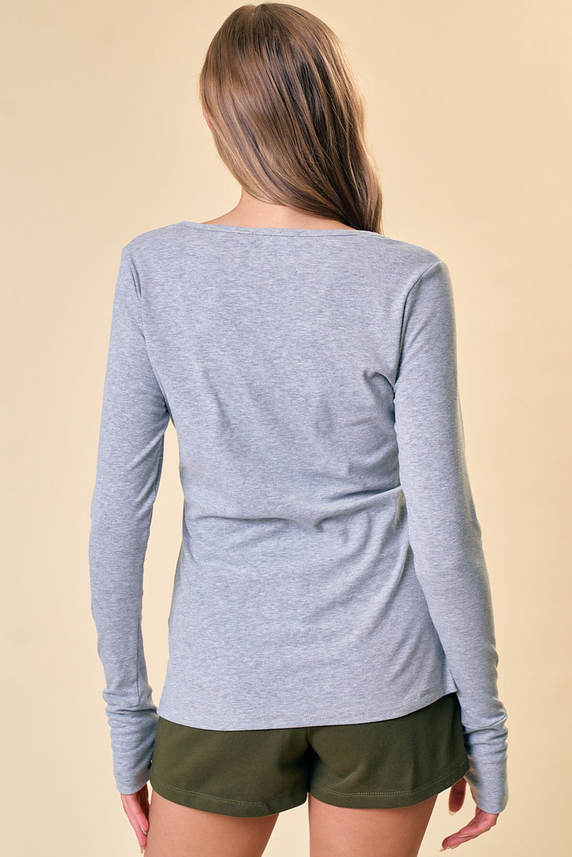 Henley Knit Top with Thumb Holes