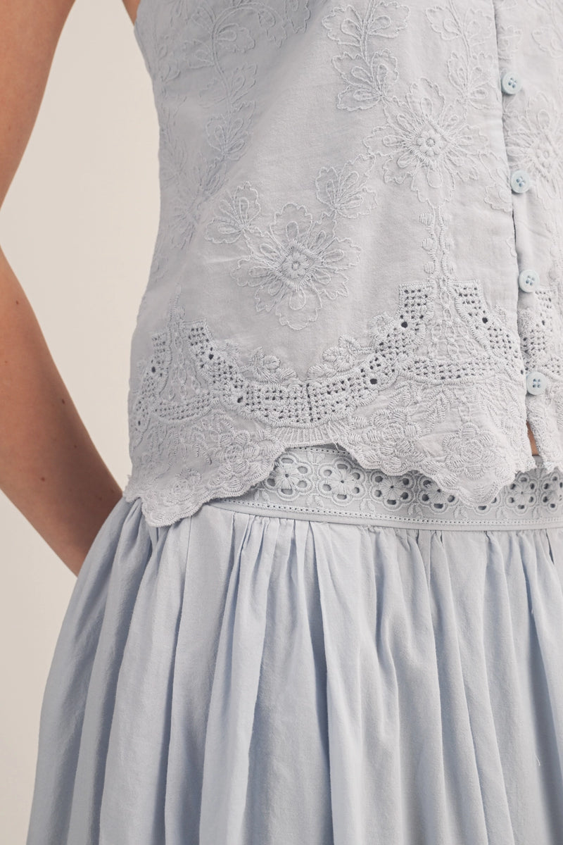 V-Neck Eyelet Embroidered Button Camisole