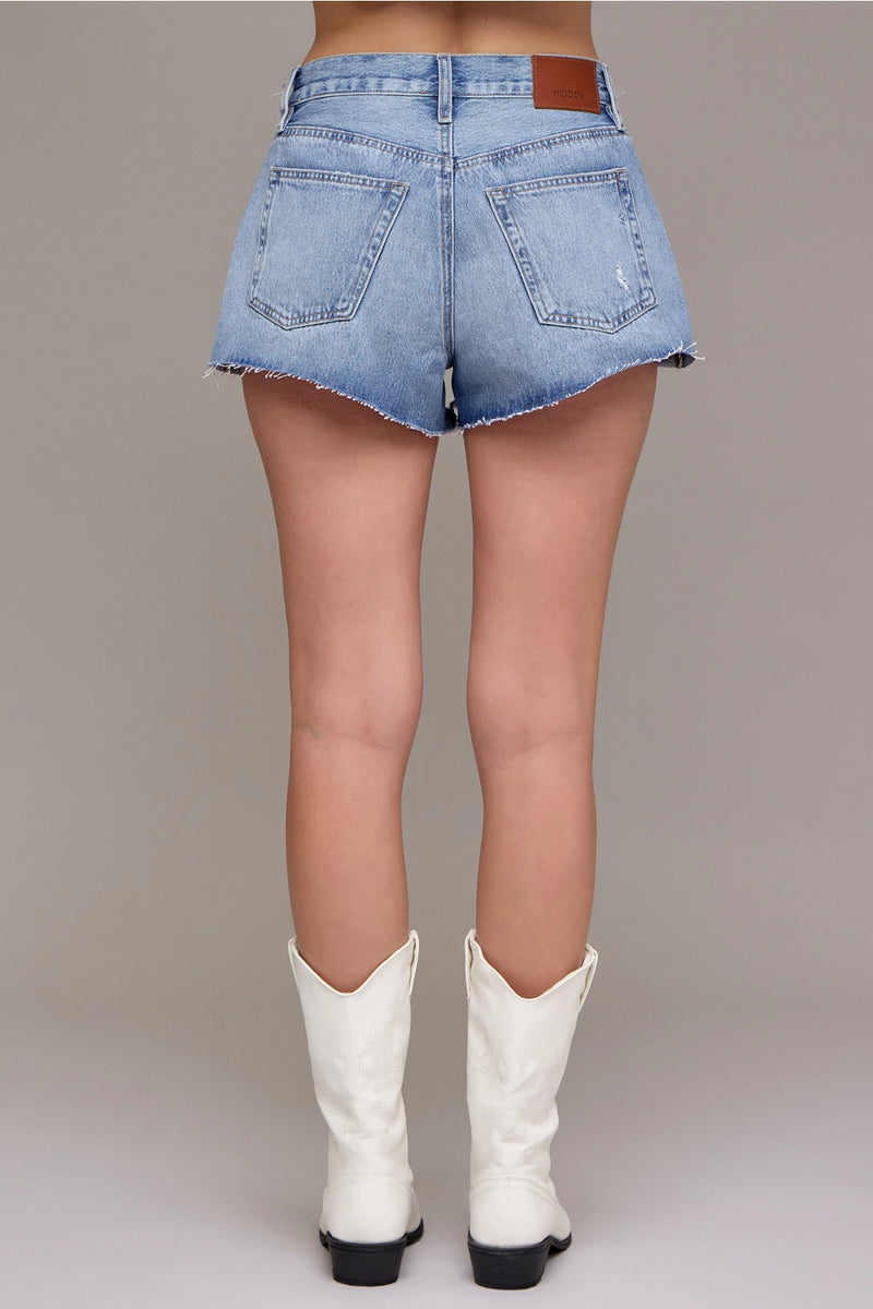 Medium Light High Rise Relaxed Shorts- Hidden