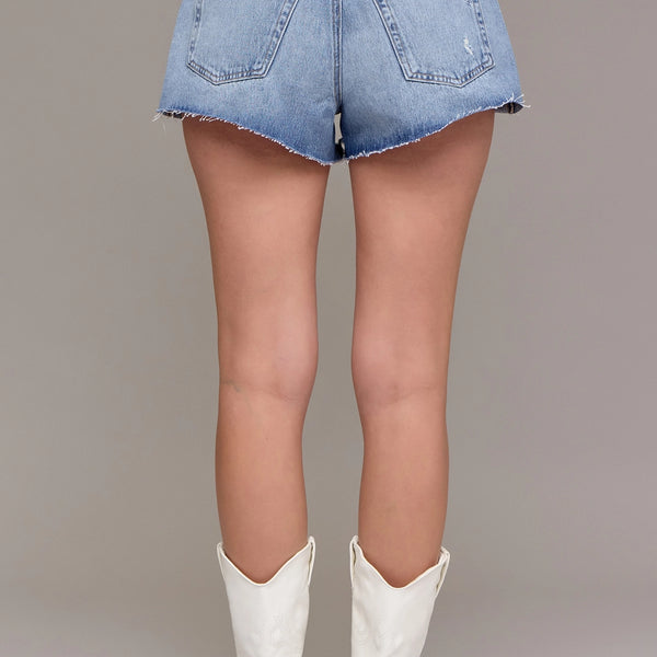 Medium Light High Rise Relaxed Shorts- Hidden