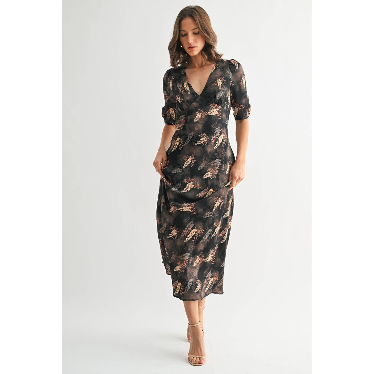 Leaf Print Satin Dress