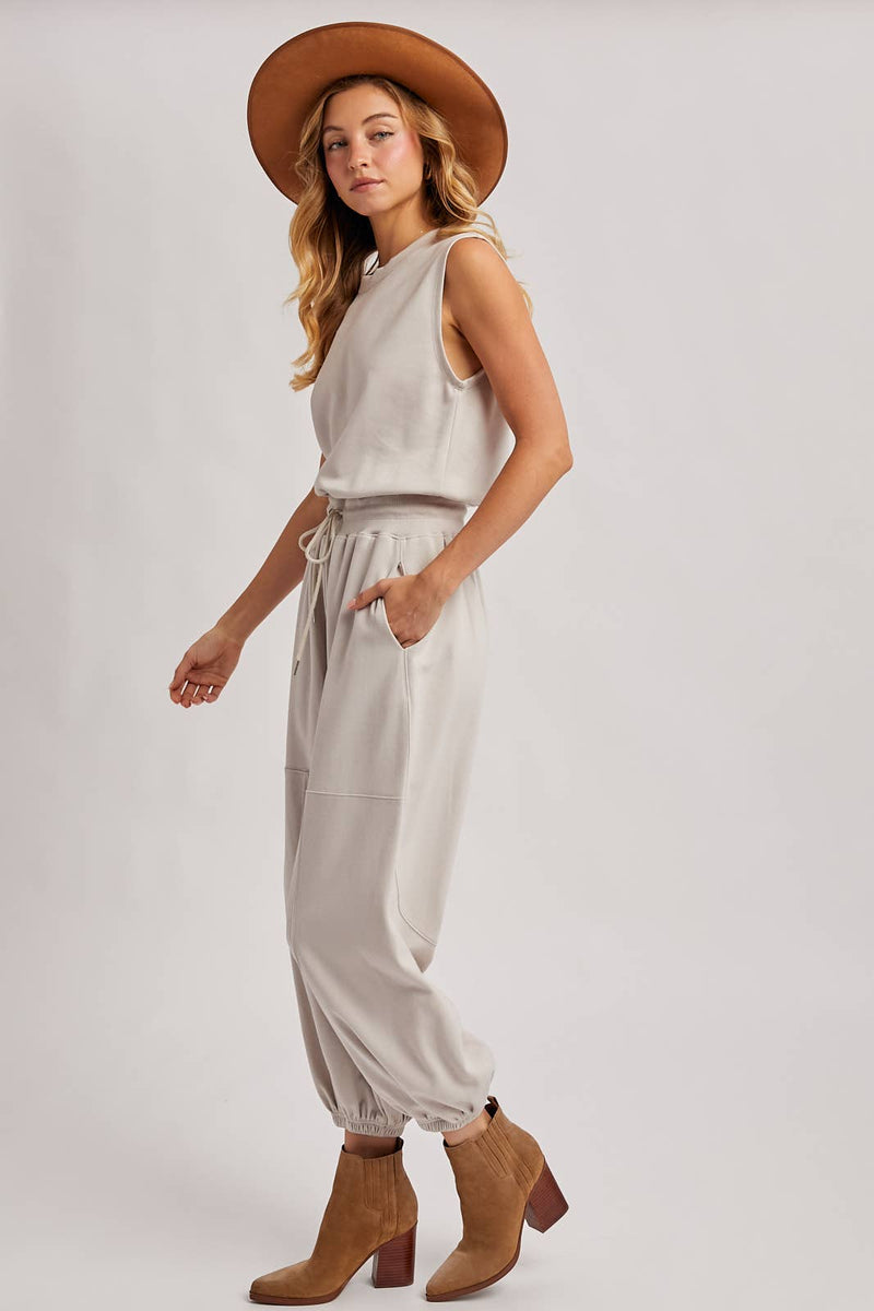 Drawstring Waist Sleeveless Active Jumpsuit