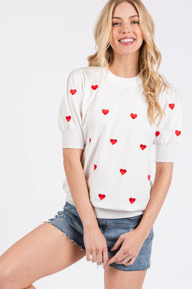 VALENTINES HEART SWEATER SHORT SLEEVE TOP