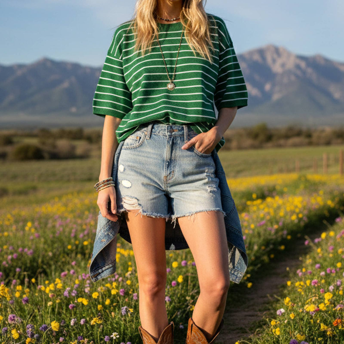 Samantha Striped Knit Short Sleeve Top