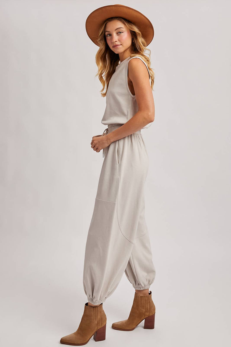 Drawstring Waist Sleeveless Active Jumpsuit