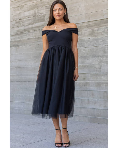 Off the Shoulder Tulle Midi Dress