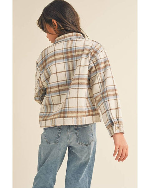 Girls Plaid Button-up Short Shacket