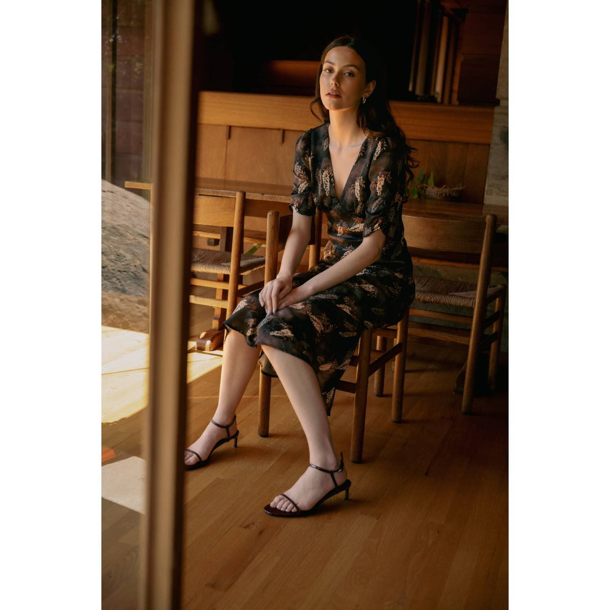 Leaf Print Satin Dress