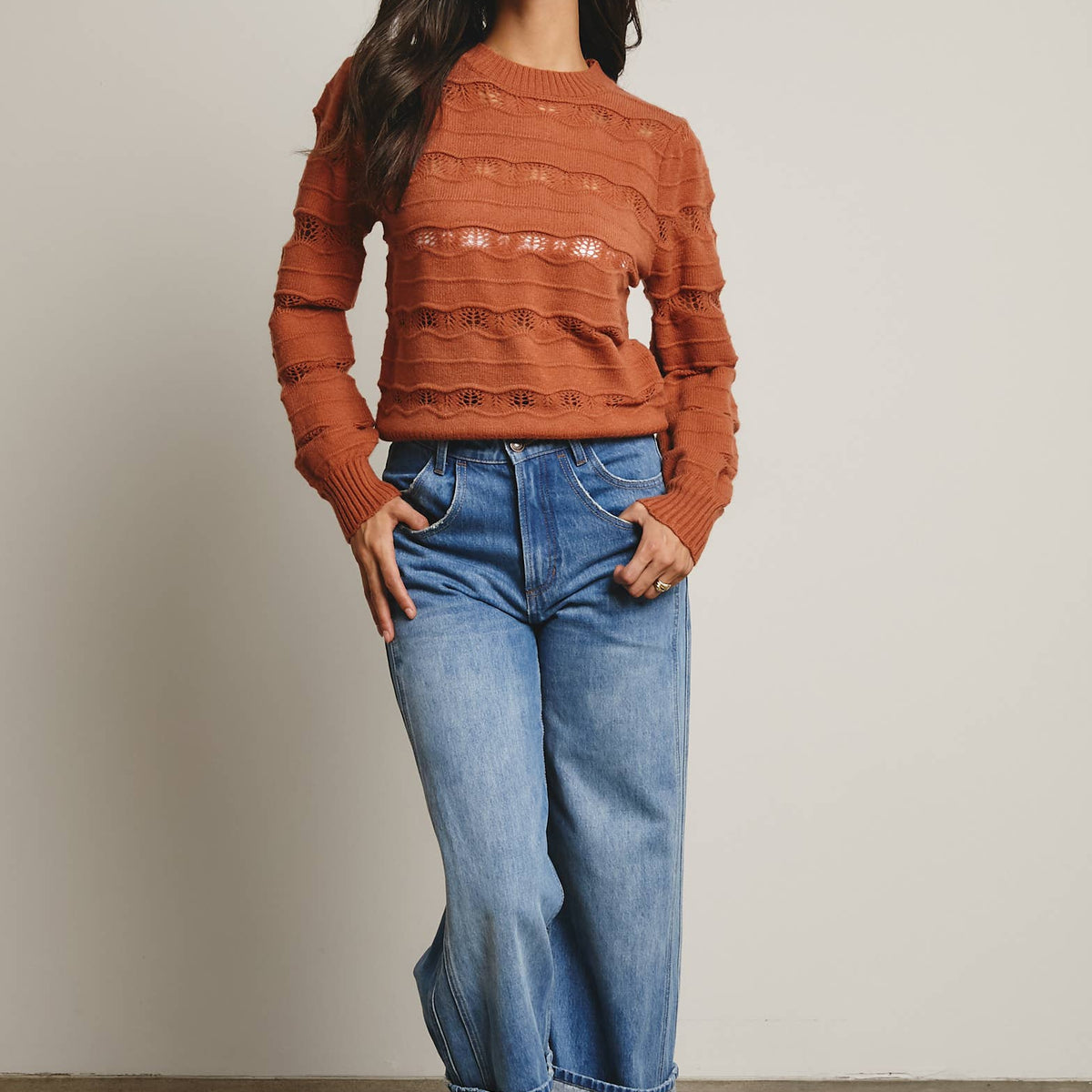 Olivia Pointelle Stripe Knit Pullover