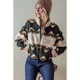 Multicolored aztec print womens sherpa jacket. Perfect for winter clothing. 