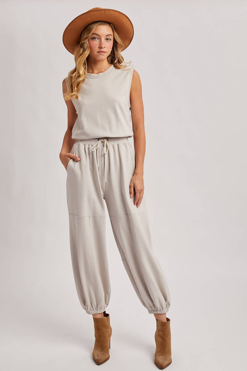 Drawstring Waist Sleeveless Active Jumpsuit