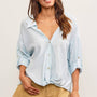 V-Neck Knotted Button Up