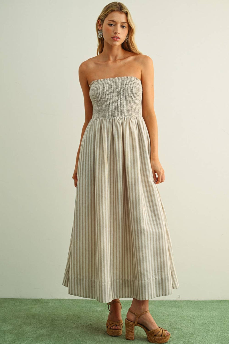 Cotton Striped Smock Maxi Dress