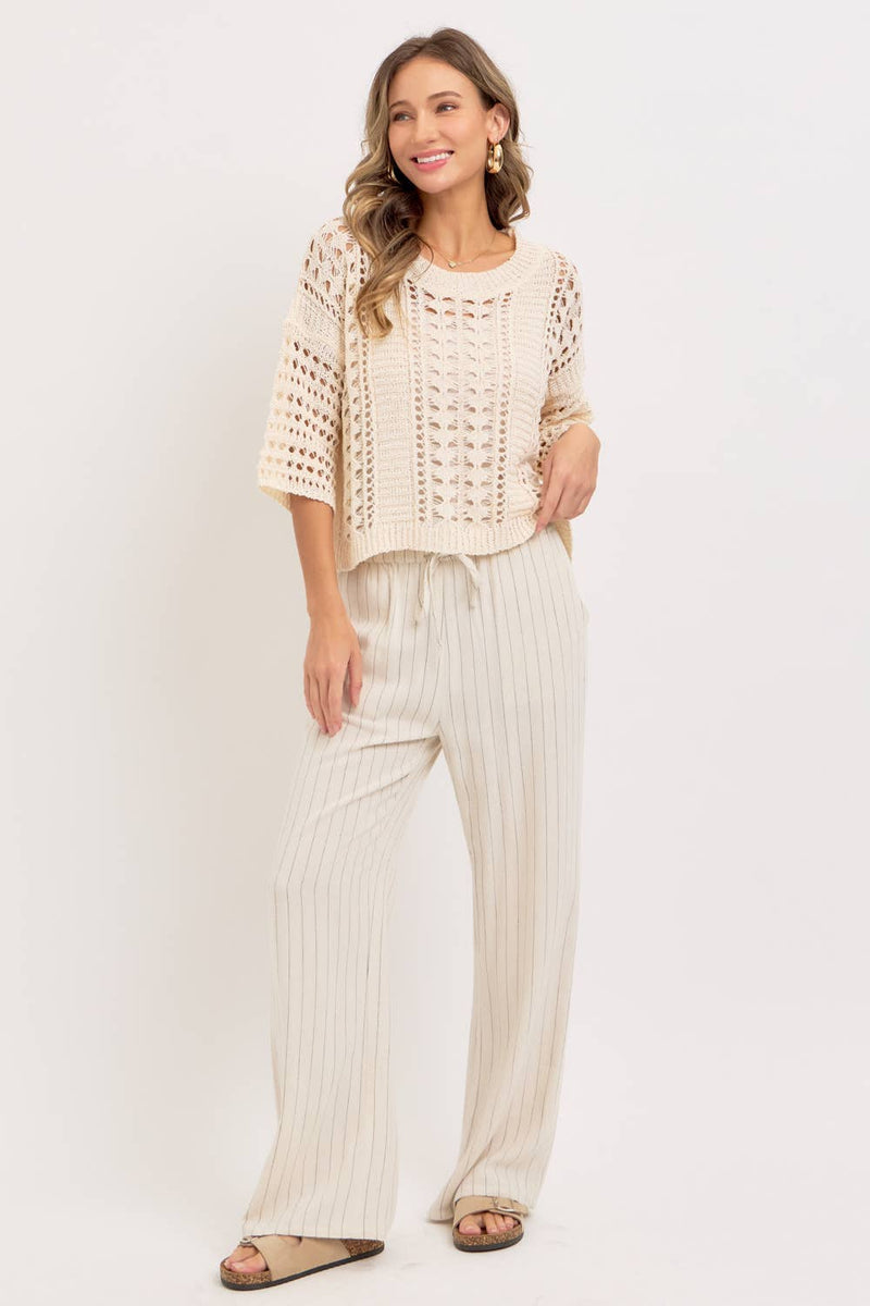 Linen Blend Striped Pull on Pants