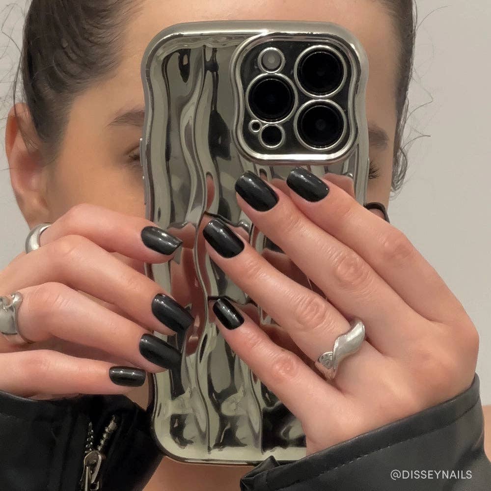 Glamnetic - Jet Black Press-On Nails | Short Squoval | Fall Halloween