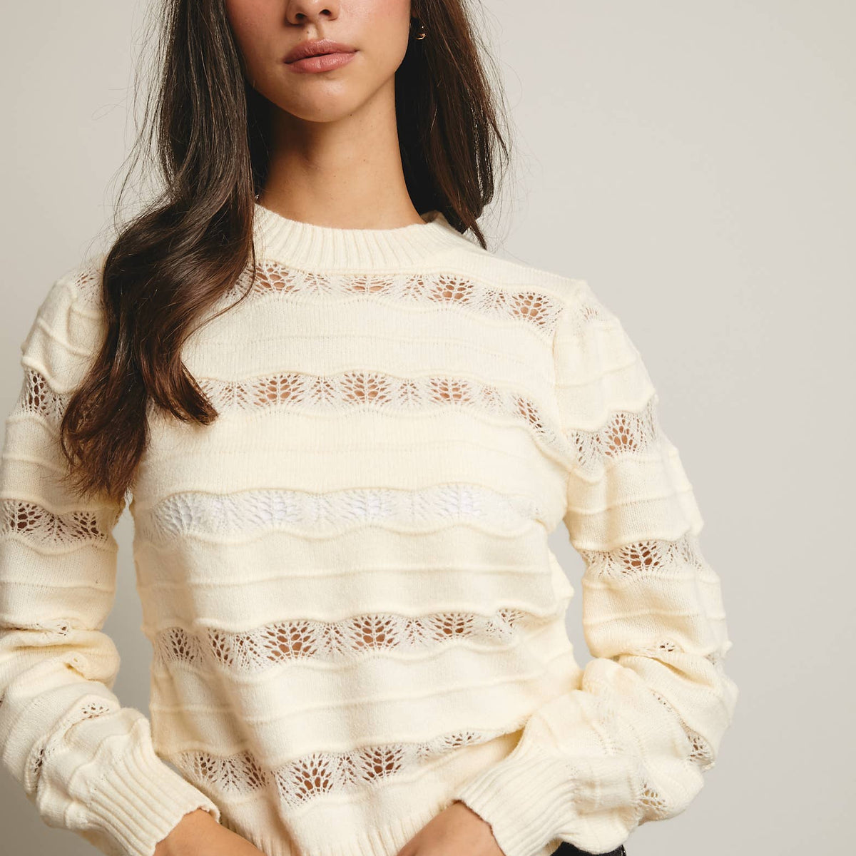 Olivia Pointelle Stripe Knit Pullover