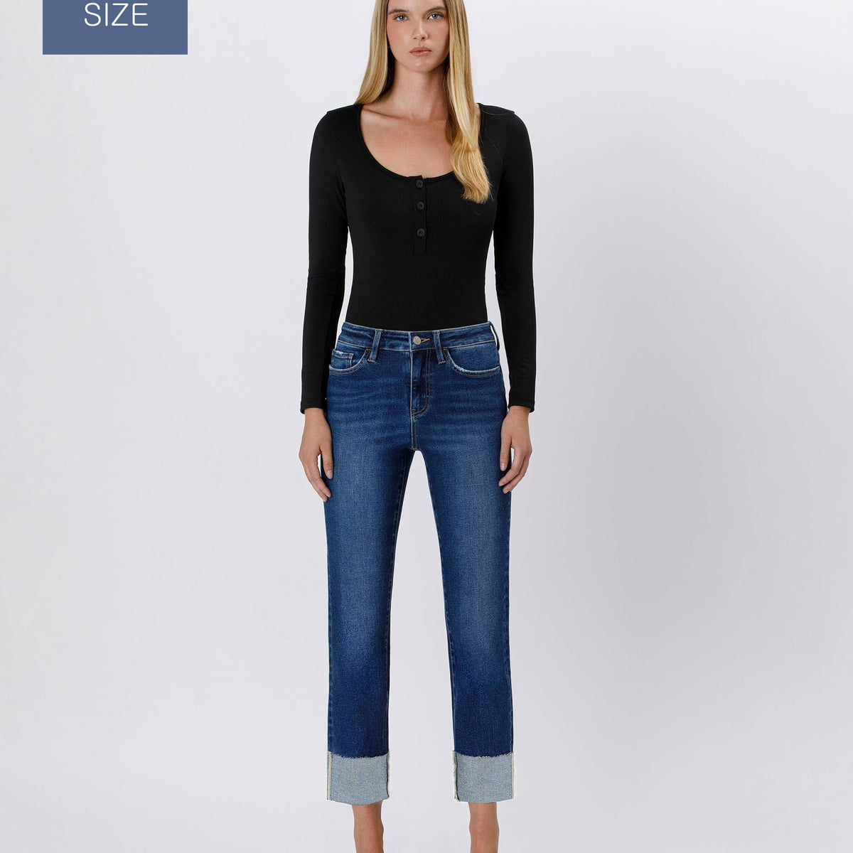 Tummy Control High Rise Cuffed Slim Straight- Plus