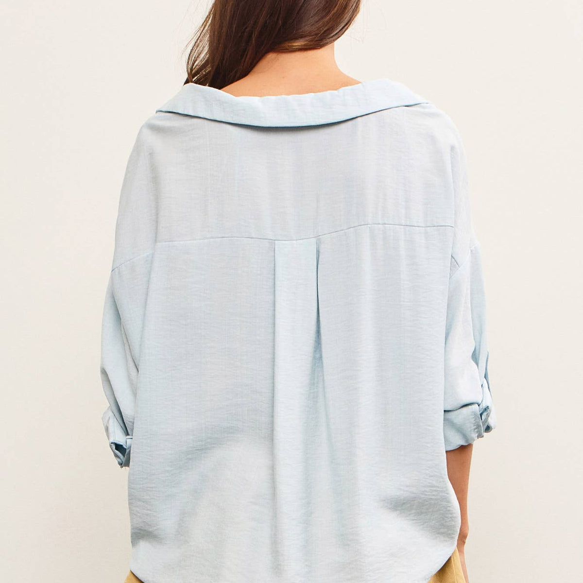 V-Neck Knotted Button Up