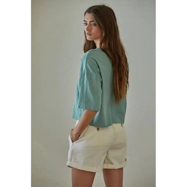 Sage Colored Jersey Roundneck Short Sleeve Top - Women's Apparel 