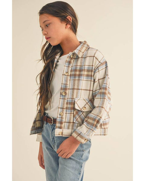 Girls Plaid Button-up Short Shacket