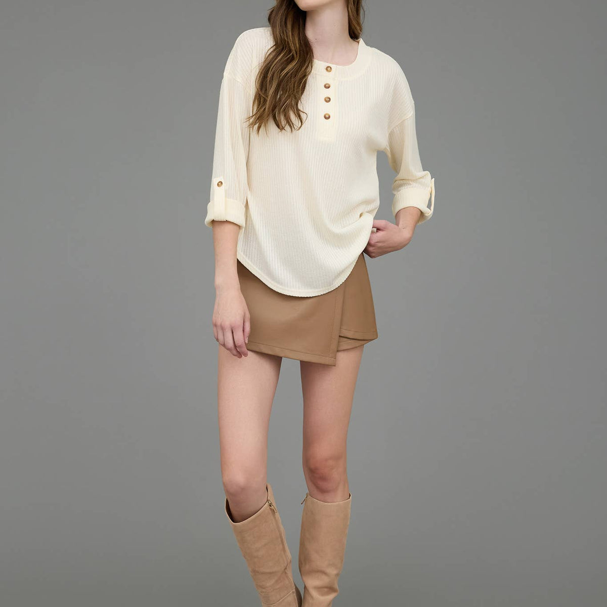 Sarah 3/4 Sleeve Henley Top