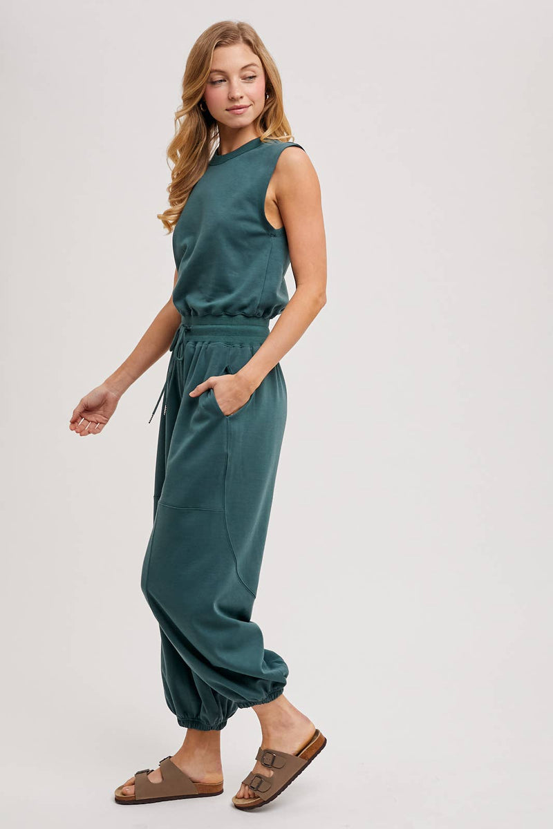 Drawstring Waist Sleeveless Active Jumpsuit