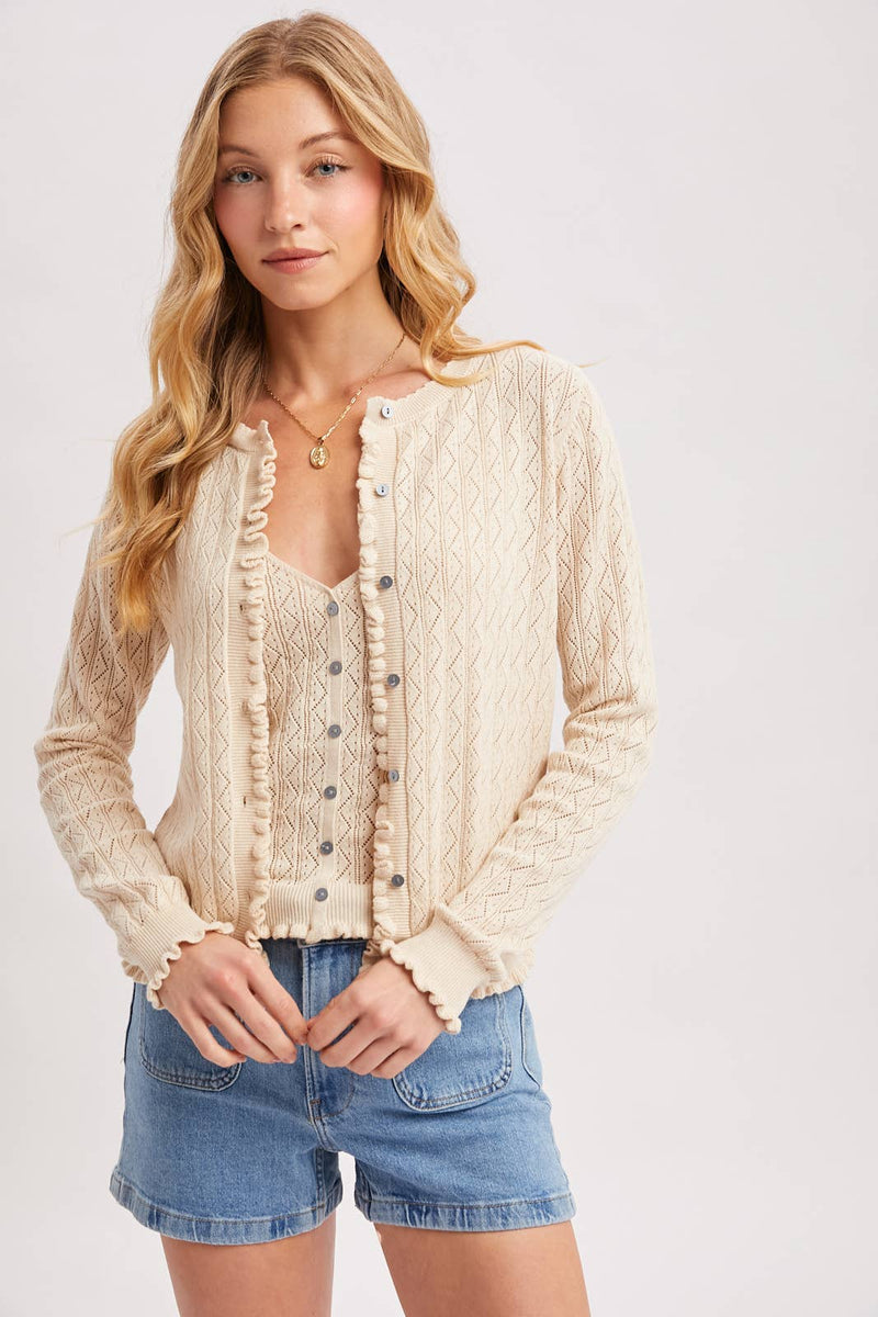 V-Neck Pointelle Knit Ruffled Hem Cami