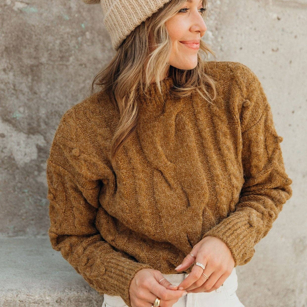 Cable Knit Mock Neck Cozy Sweater