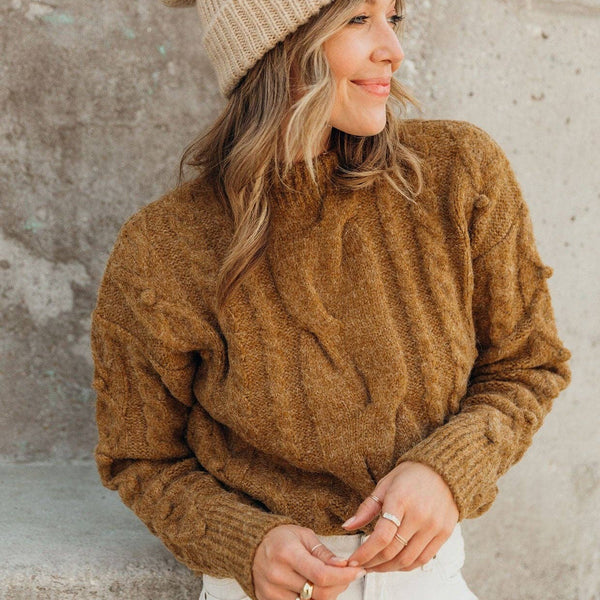Cable Knit Mock Neck Cozy Sweater