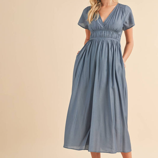 Satin Flutter Sleeve Midi Dress