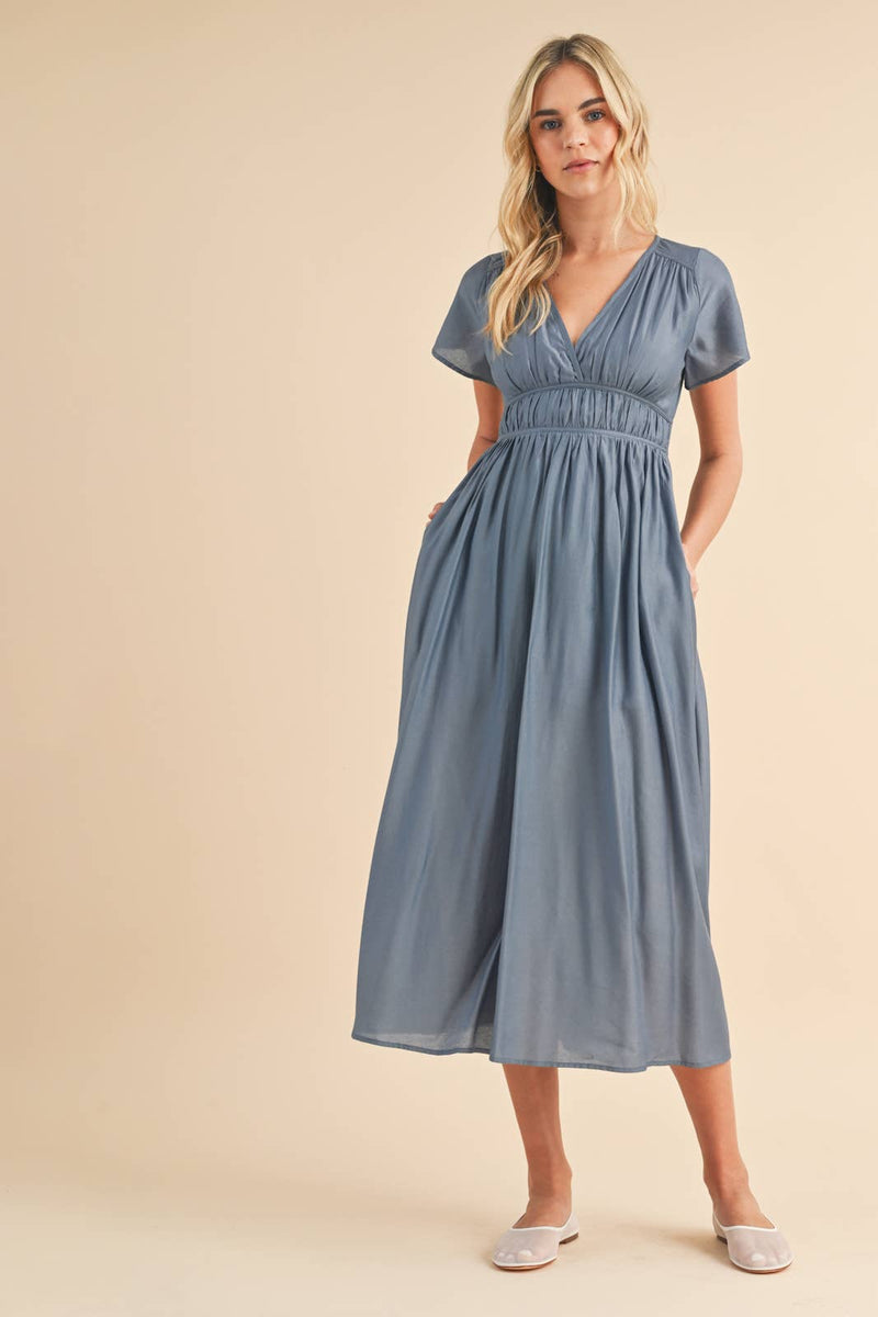 Satin Flutter Sleeve Midi Dress