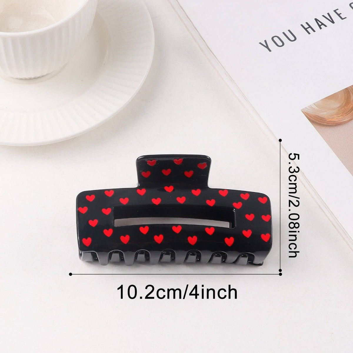 Valentine Heart Print Shark Hair Claw Clip for Women