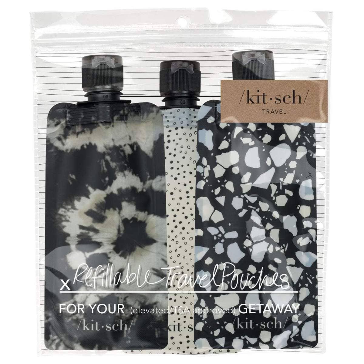 Refillable Travel Pouches 3pc Set - Black & Ivory