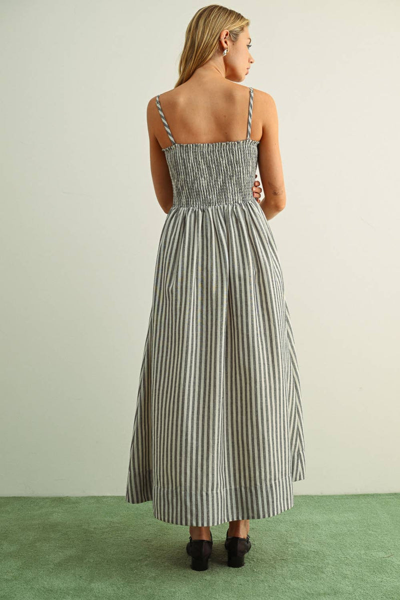 Cotton Striped Smock Maxi Dress