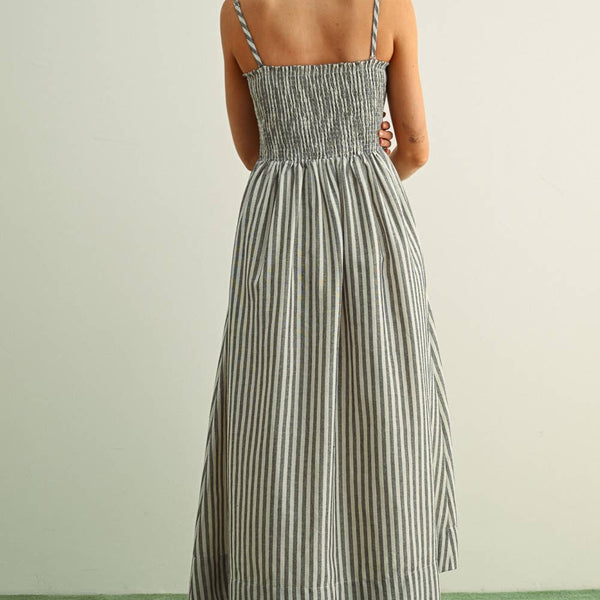 Cotton Striped Smock Maxi Dress