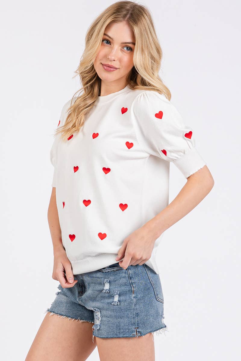 VALENTINES HEART SWEATER SHORT SLEEVE TOP