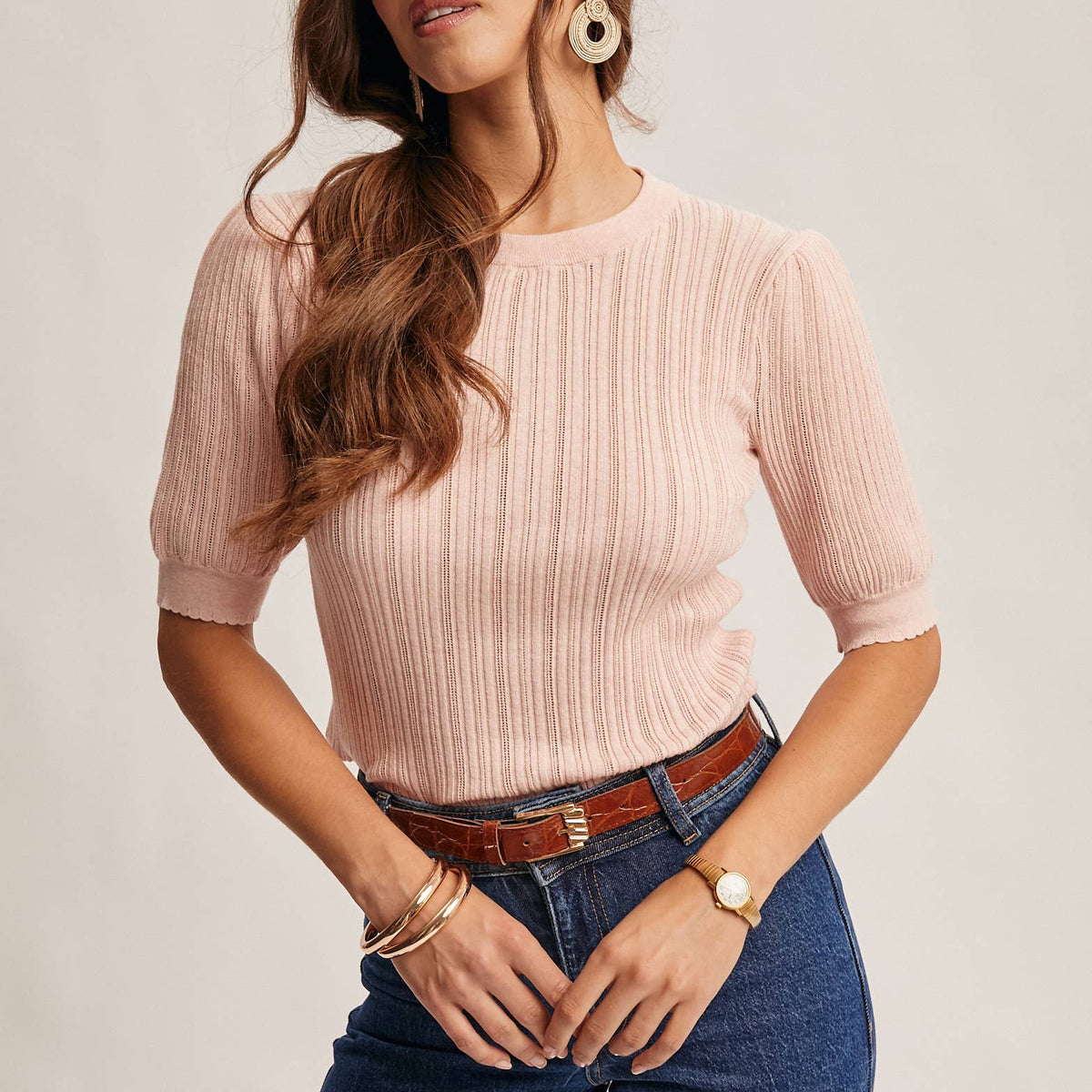 Tara Textured Knit Puff Sleeve Top