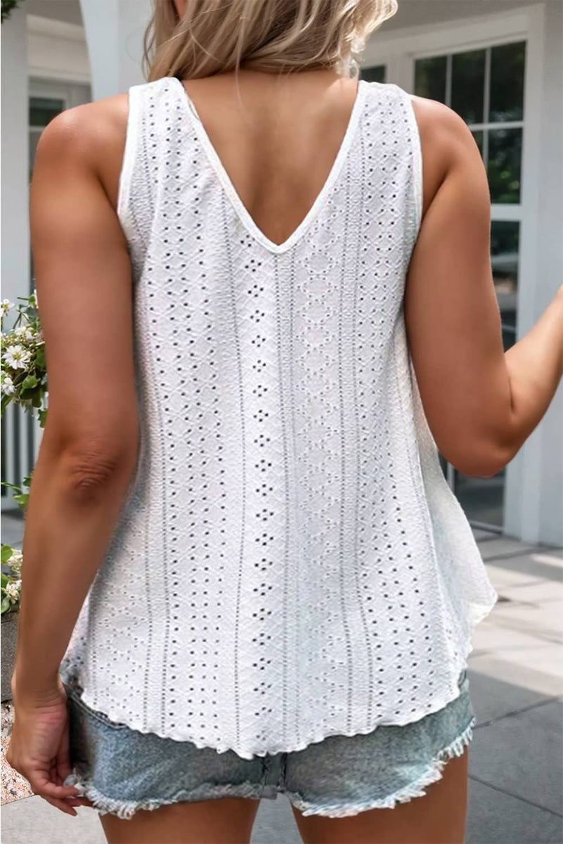 V -Neck Eyelet Lace Tank Top- Curvy