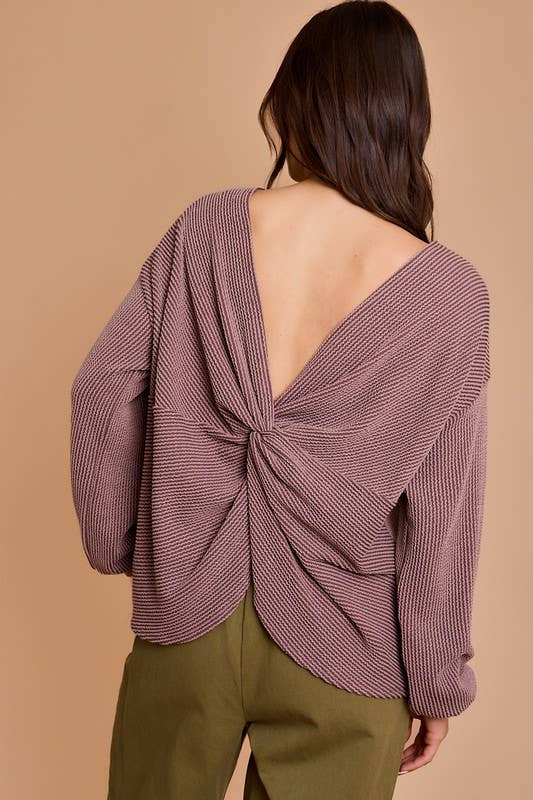 Back Twist Long Sleeve Sweater