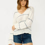 V-Neck Fuzzy Stripe Sweater