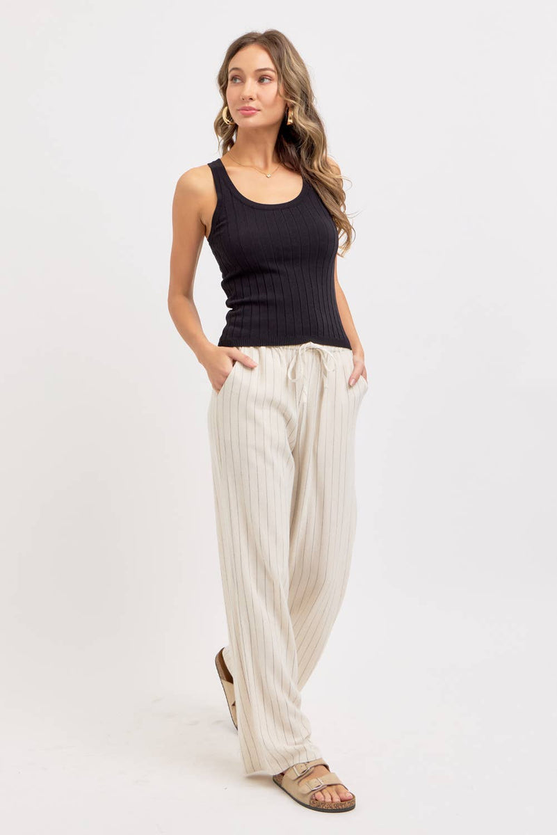 Linen Blend Striped Pull on Pants