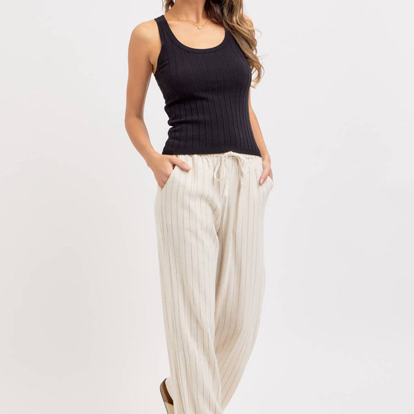 Linen Blend Striped Pull on Pants
