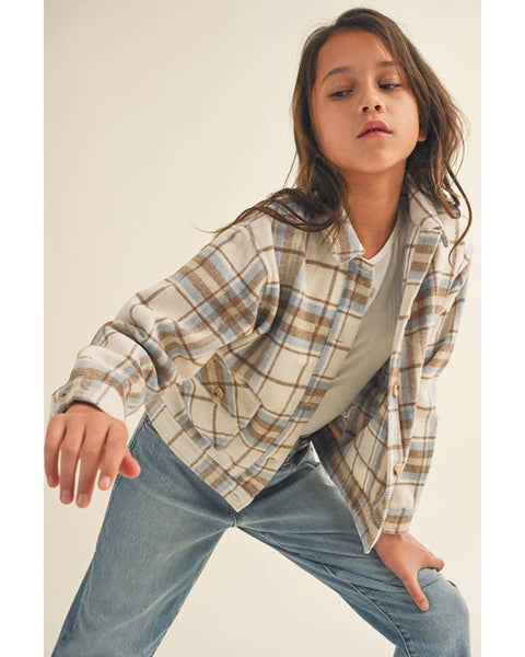 Girls Plaid Button-up Short Shacket