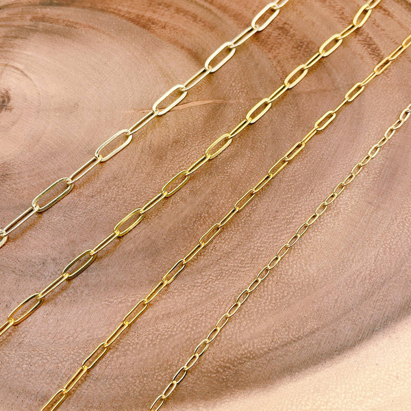 Beads Creation - 18k Gold Paperclip Link Chain by Foot, 7/9/11/14mm, CH108