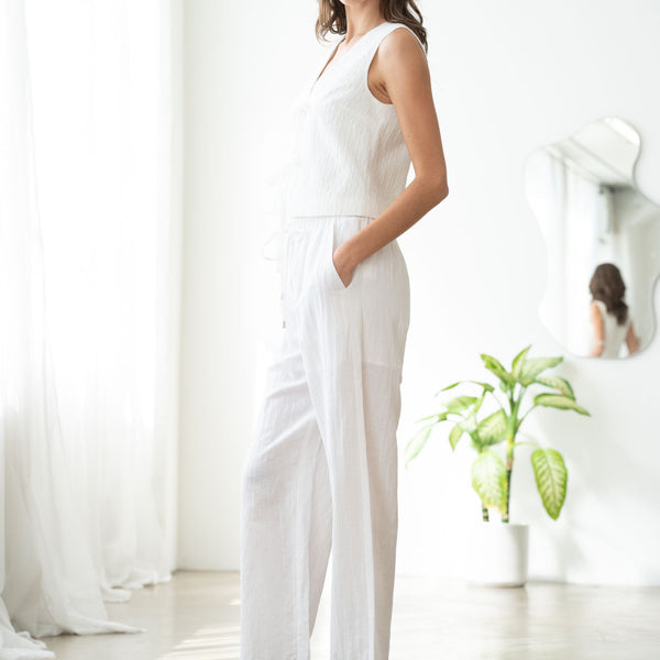 Elastic Waist Wide-Leg Linen Pants