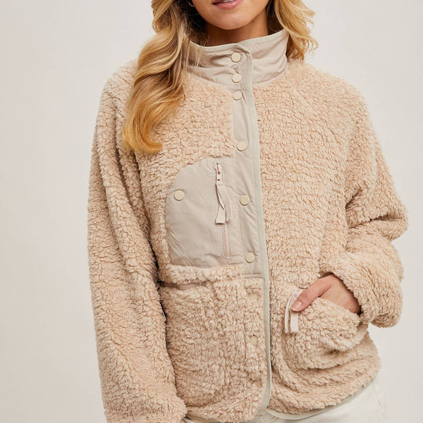 Button Down Fleece Sherpa Jacket