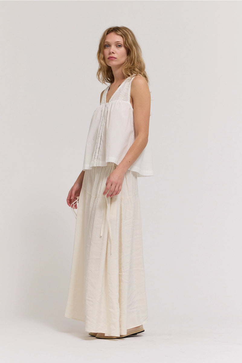 Cotton V-Neck Eyelet Tank