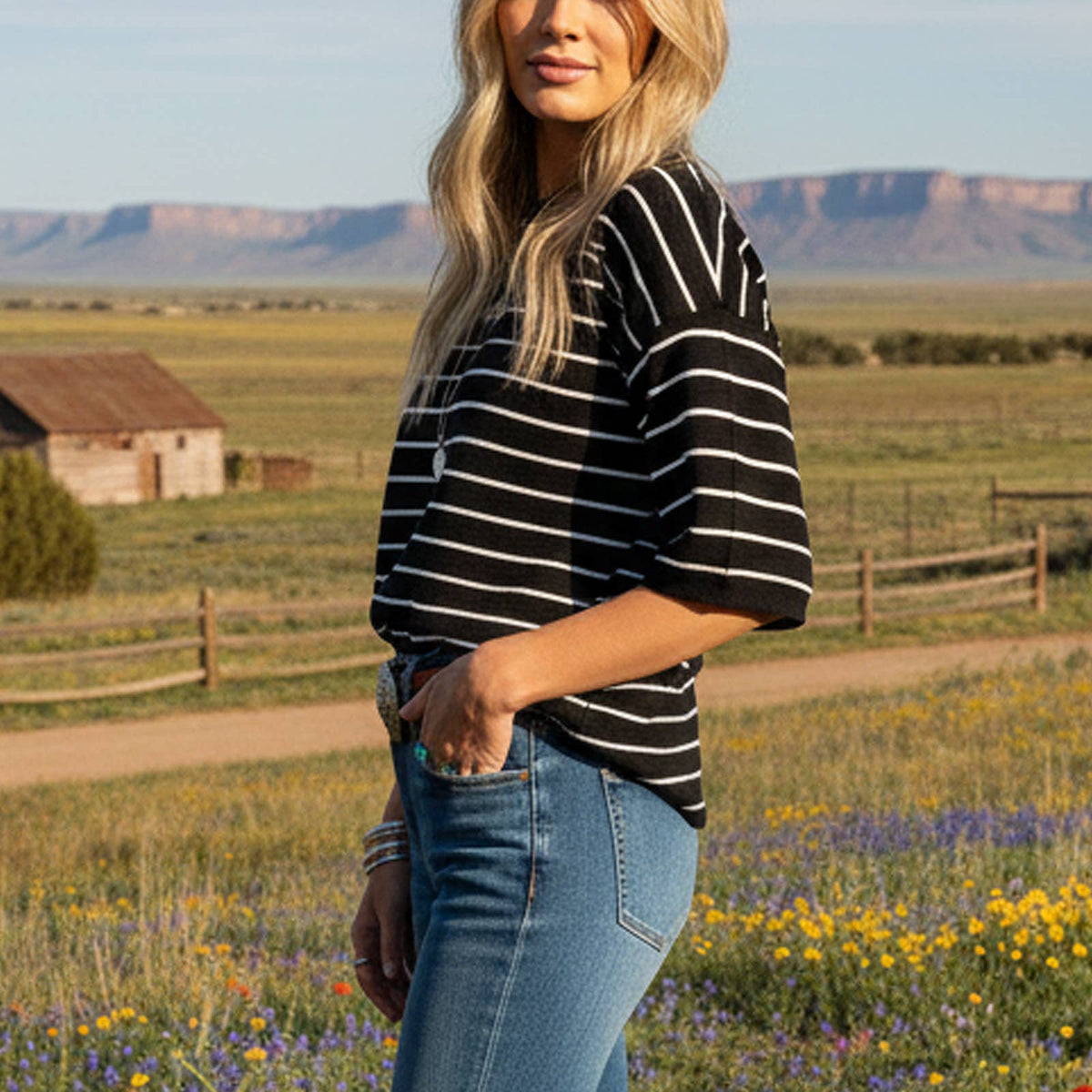 Samantha Striped Knit Short Sleeve Top