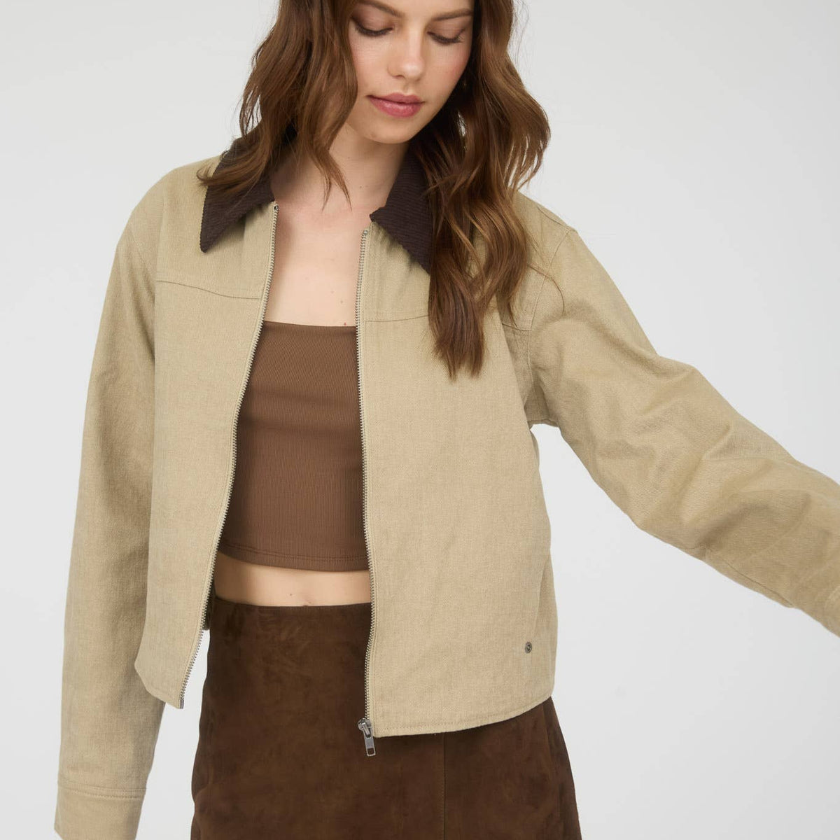 Corduroy Collar Zip-up Jacket